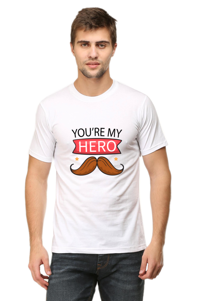 Round Neck Half Sleeves T-Shirt with 'You Are My Hero' Print
