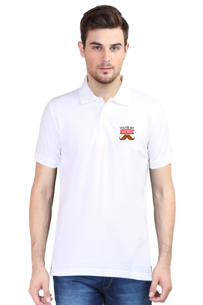 Polo Neck Half Sleeves T-Shirt with 'You Are My Hero' Print