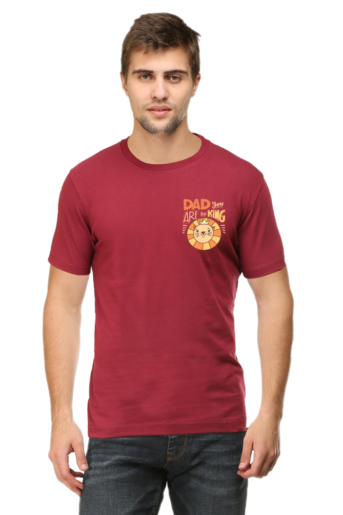 Round Neck Half Sleeves T-Shirt with 'Dad You Are The King' with Lion Print