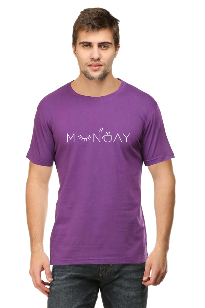 Men Round Neck Half Sleeves T-Shirt with White Monday Print
