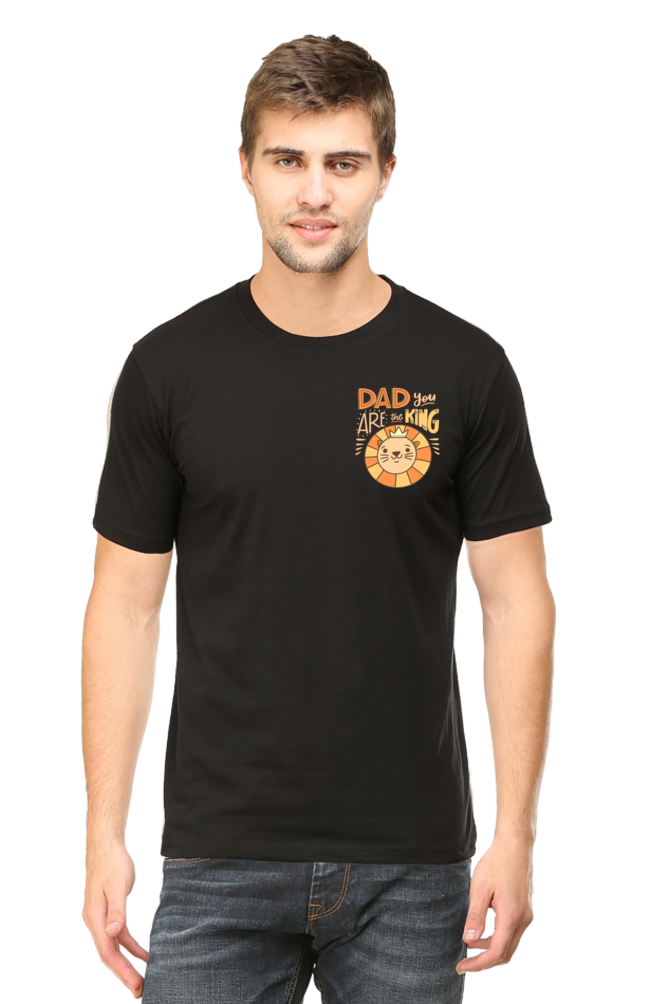 Round Neck Half Sleeves T-Shirt with 'Dad You Are The King' with Lion Print