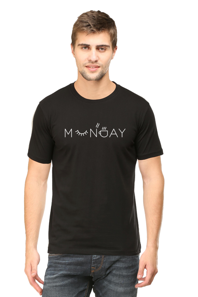 Men Round Neck Half Sleeves T-Shirt with White Monday Print