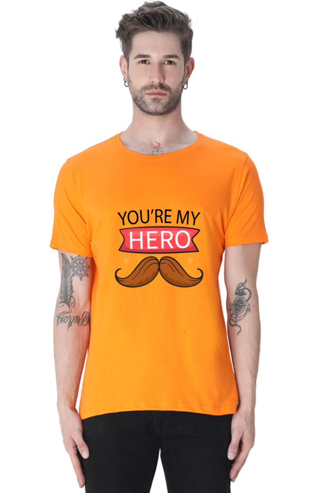 Round Neck Half Sleeves T-Shirt with 'You Are My Hero' Print