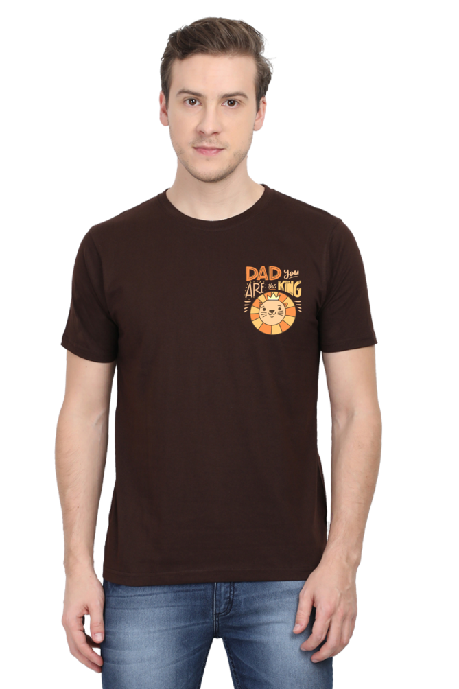 Round Neck Half Sleeves T-Shirt with 'Dad You Are The King' with Lion Print