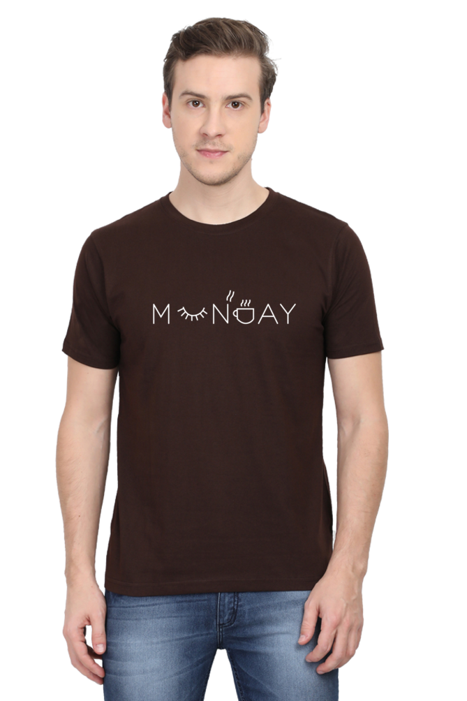 Men Round Neck Half Sleeves T-Shirt with White Monday Print