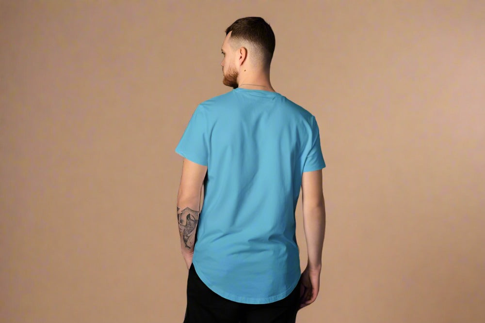 Men Round Neck Solid Sky Blue Half Sleeves T-Shirt