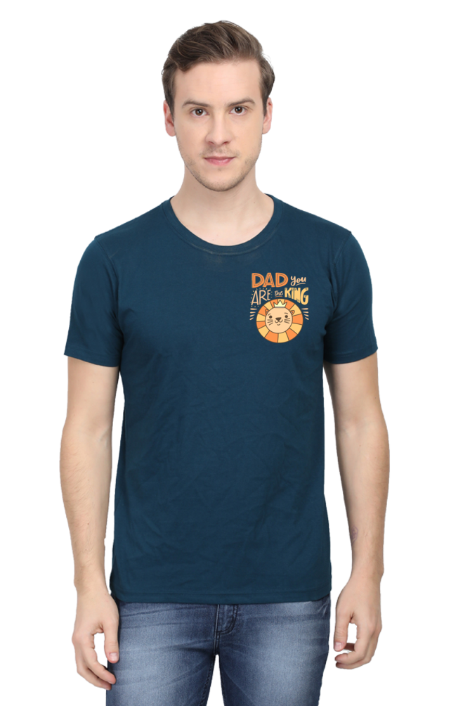 Round Neck Half Sleeves T-Shirt with 'Dad You Are The King' with Lion Print