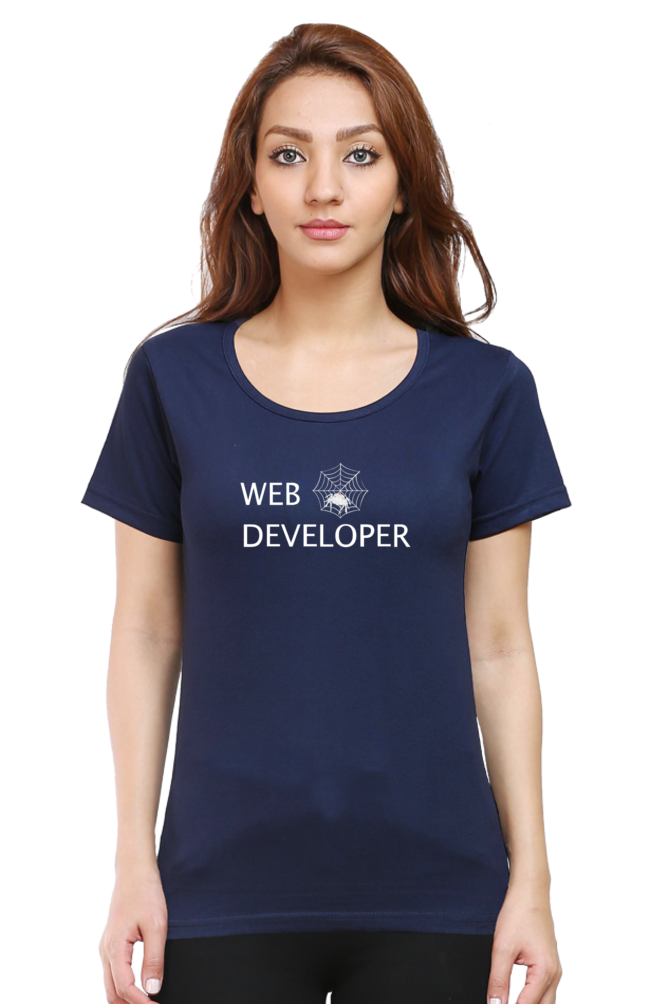 Web Developer: Women's Round Neck Half Sleeves T-Shirt with Spider Print for Women