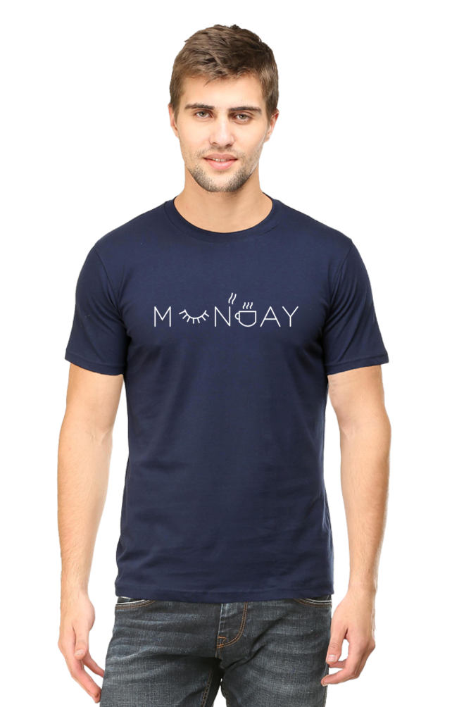 Men Round Neck Half Sleeves T-Shirt with White Monday Print