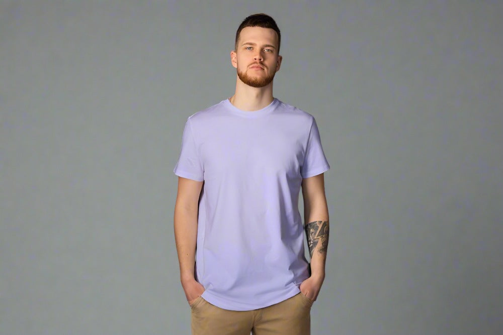 Men Round Neck Solid Lavender Half Sleeves T-Shirt