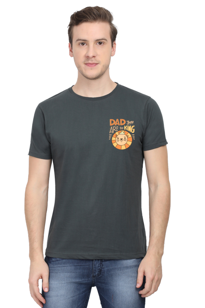Round Neck Half Sleeves T-Shirt with 'Dad You Are The King' with Lion Print