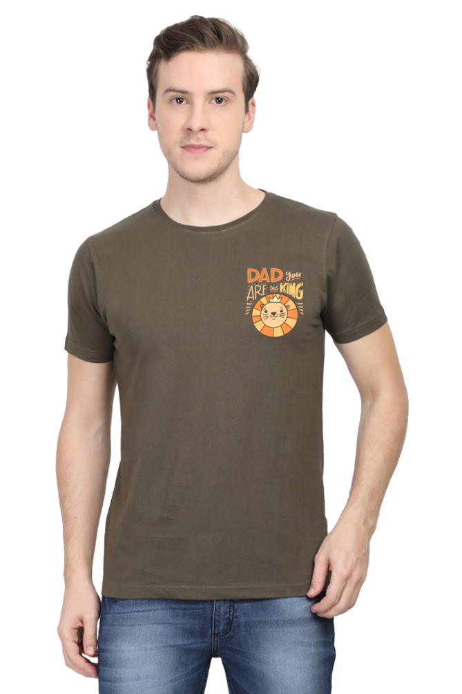 Round Neck Half Sleeves T-Shirt with 'Dad You Are The King' with Lion Print