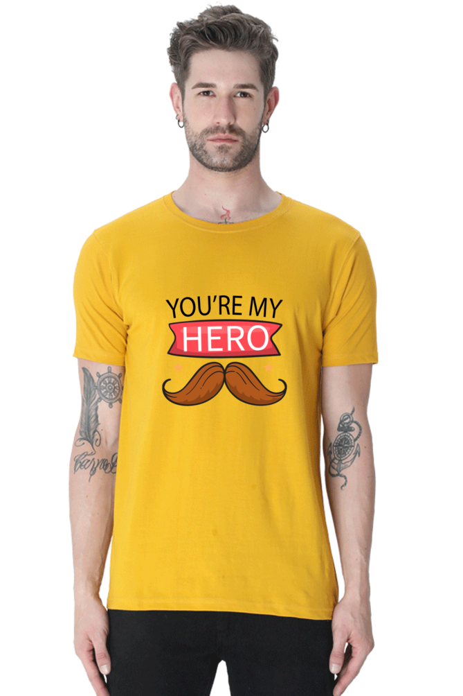 Round Neck Half Sleeves T-Shirt with 'You Are My Hero' Print
