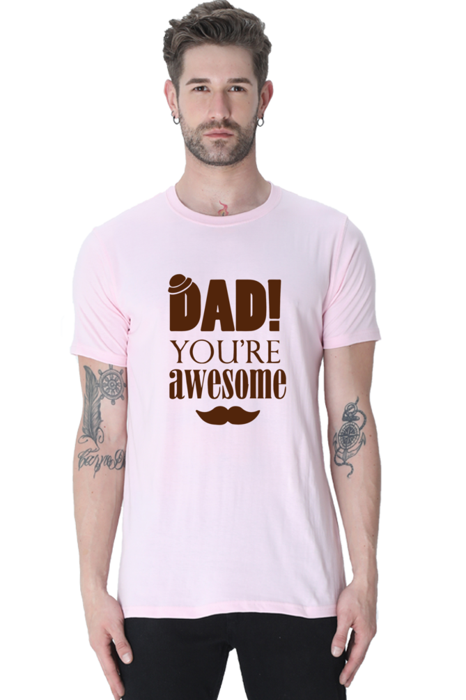 Round Neck Half Sleeves T-Shirt with 'Dad You Are Awesome' with Hat Print