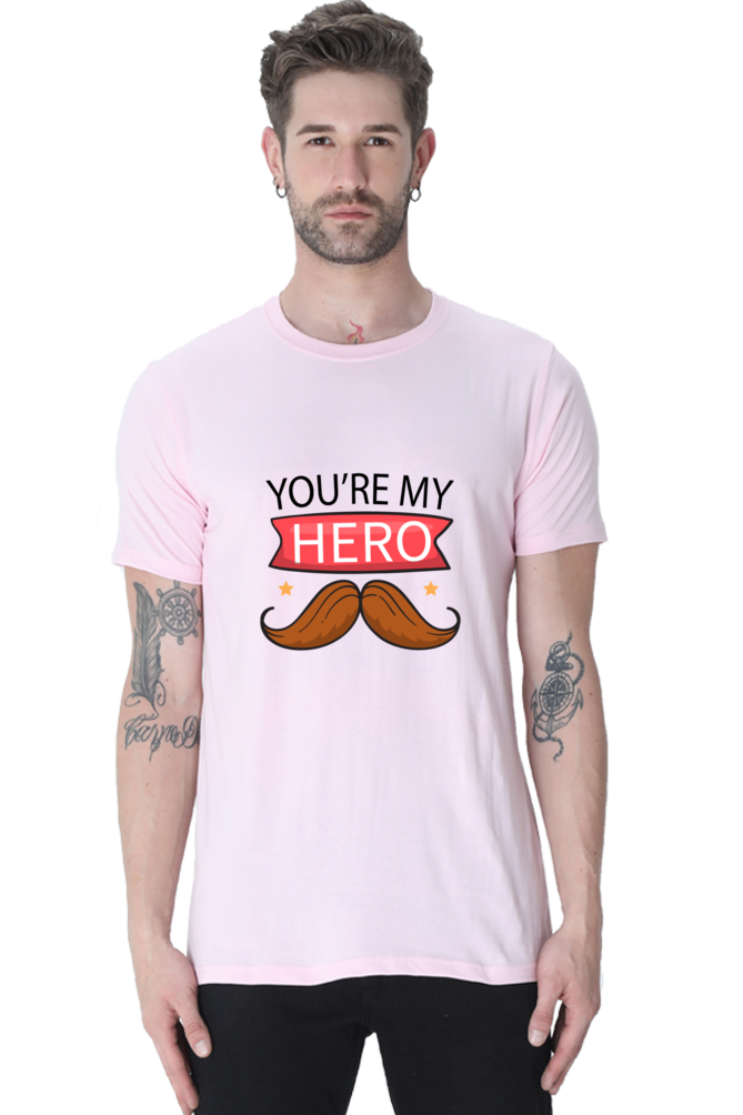 Round Neck Half Sleeves T-Shirt with 'You Are My Hero' Print