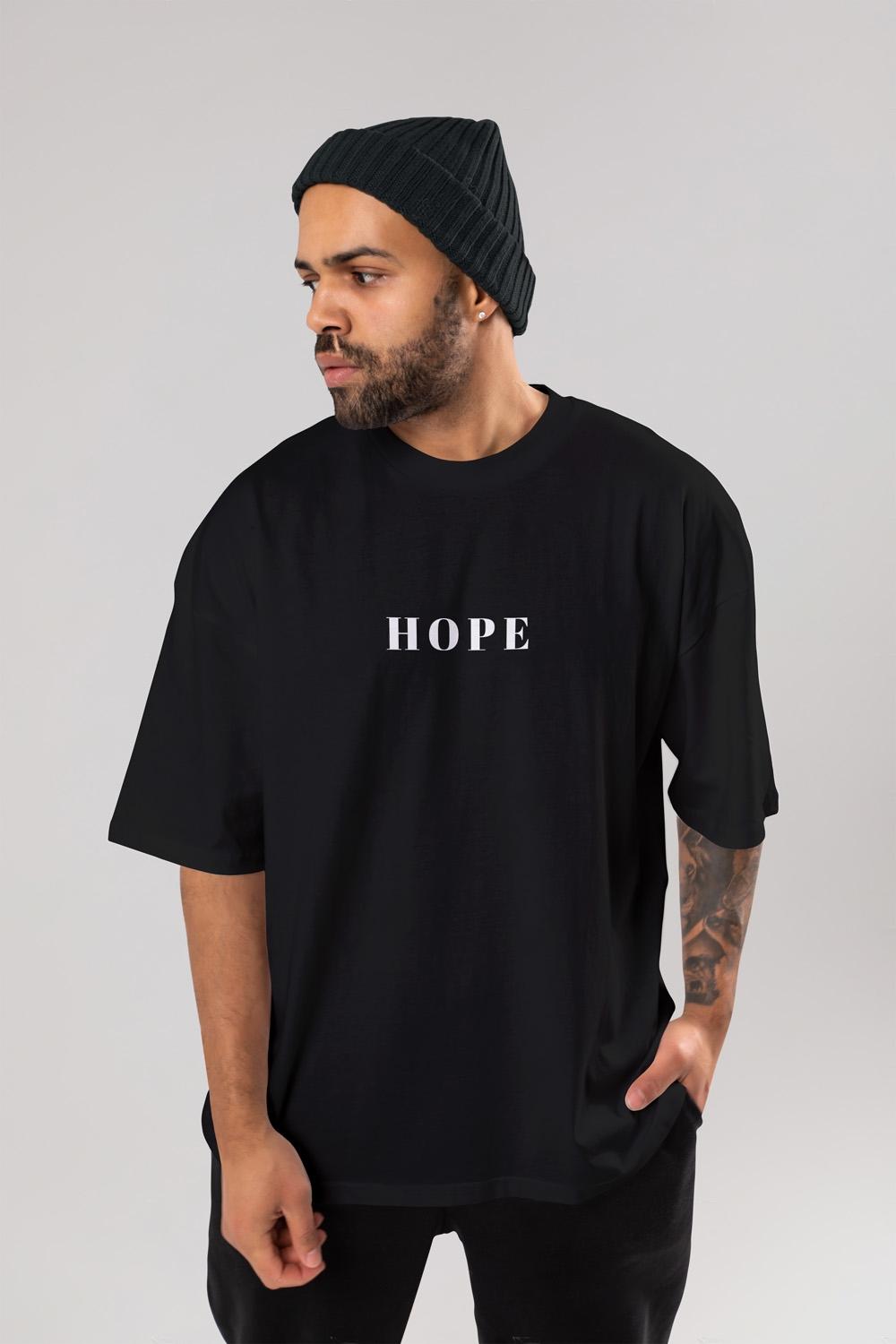 Round Neck Oversized Unisex Half Sleeves Black T-Shirt with Hope Print