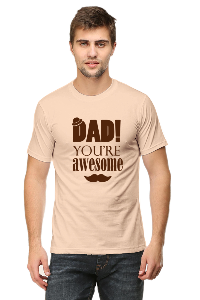 Round Neck Half Sleeves T-Shirt with 'Dad You Are Awesome' with Hat Print