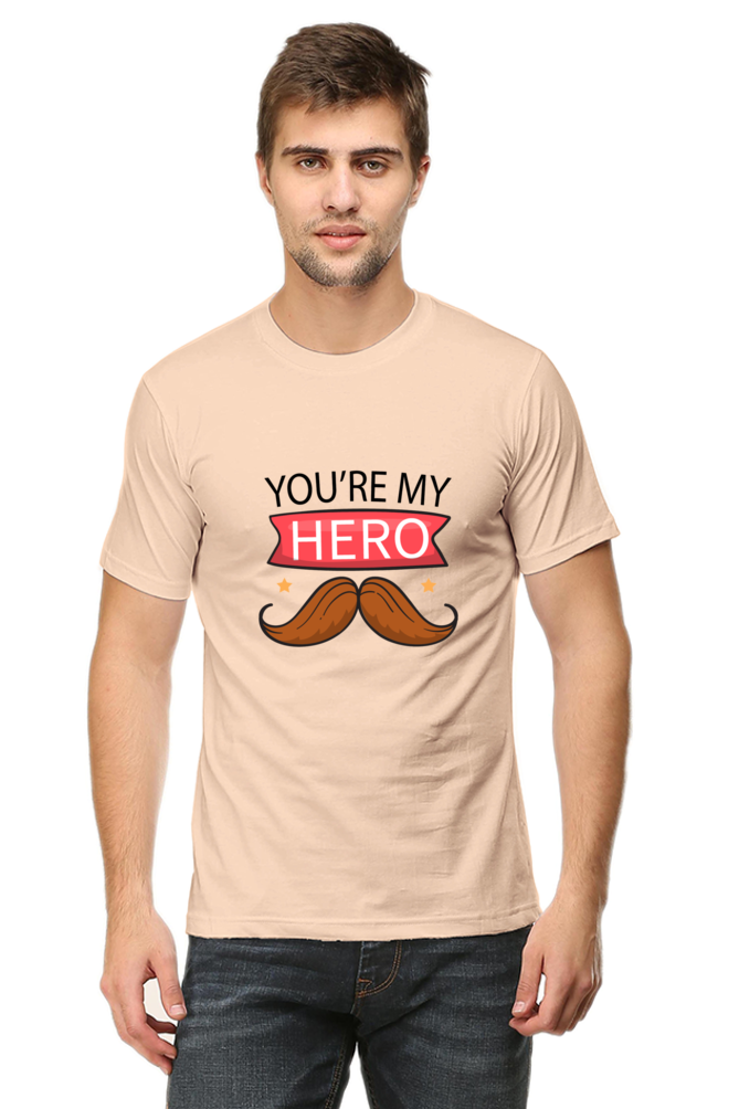 Round Neck Half Sleeves T-Shirt with 'You Are My Hero' Print