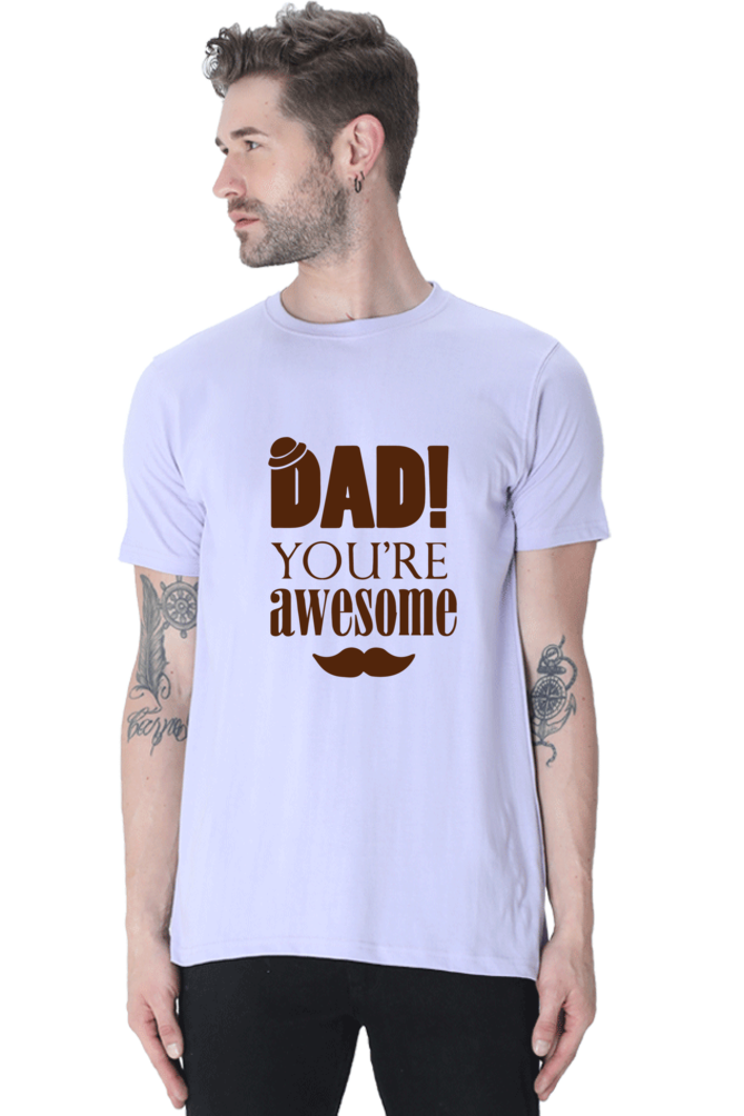 Round Neck Half Sleeves T-Shirt with 'Dad You Are Awesome' with Hat Print