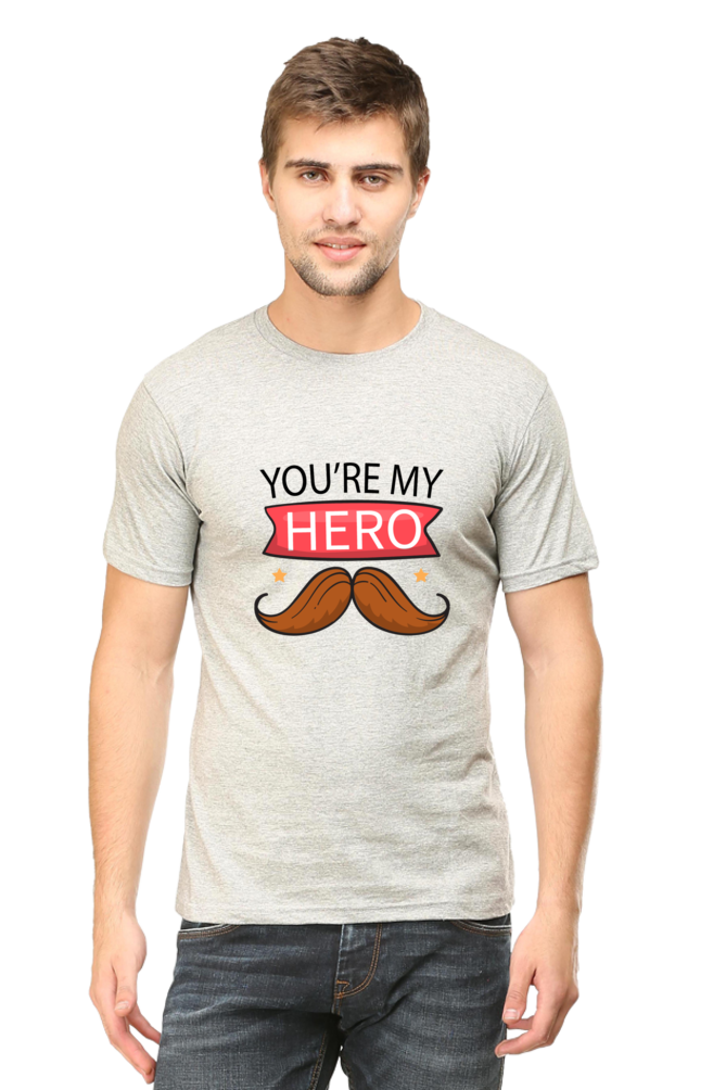 Round Neck Half Sleeves T-Shirt with 'You Are My Hero' Print