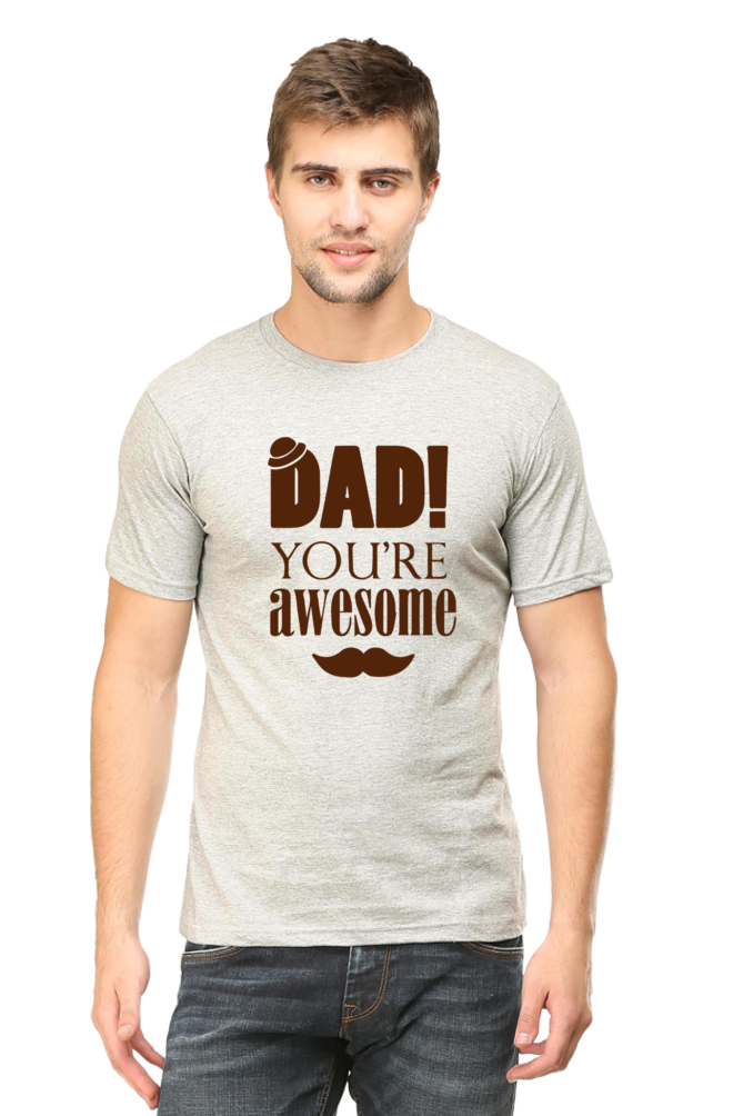 Round Neck Half Sleeves T-Shirt with 'Dad You Are Awesome' with Hat Print