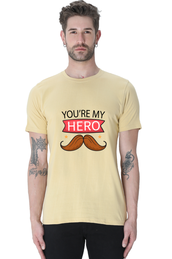 Round Neck Half Sleeves T-Shirt with 'You Are My Hero' Print