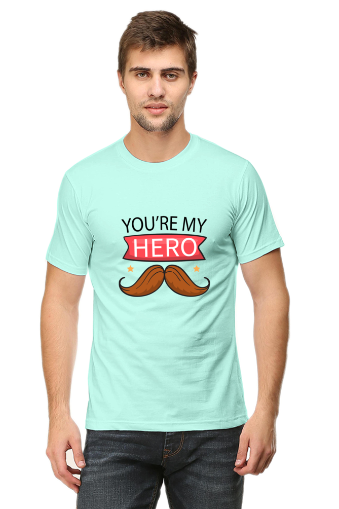 Round Neck Half Sleeves T-Shirt with 'You Are My Hero' Print