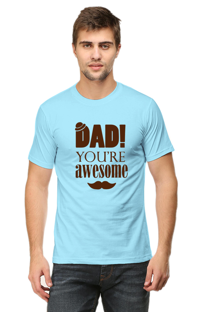 Round Neck Half Sleeves T-Shirt with 'Dad You Are Awesome' with Hat Print