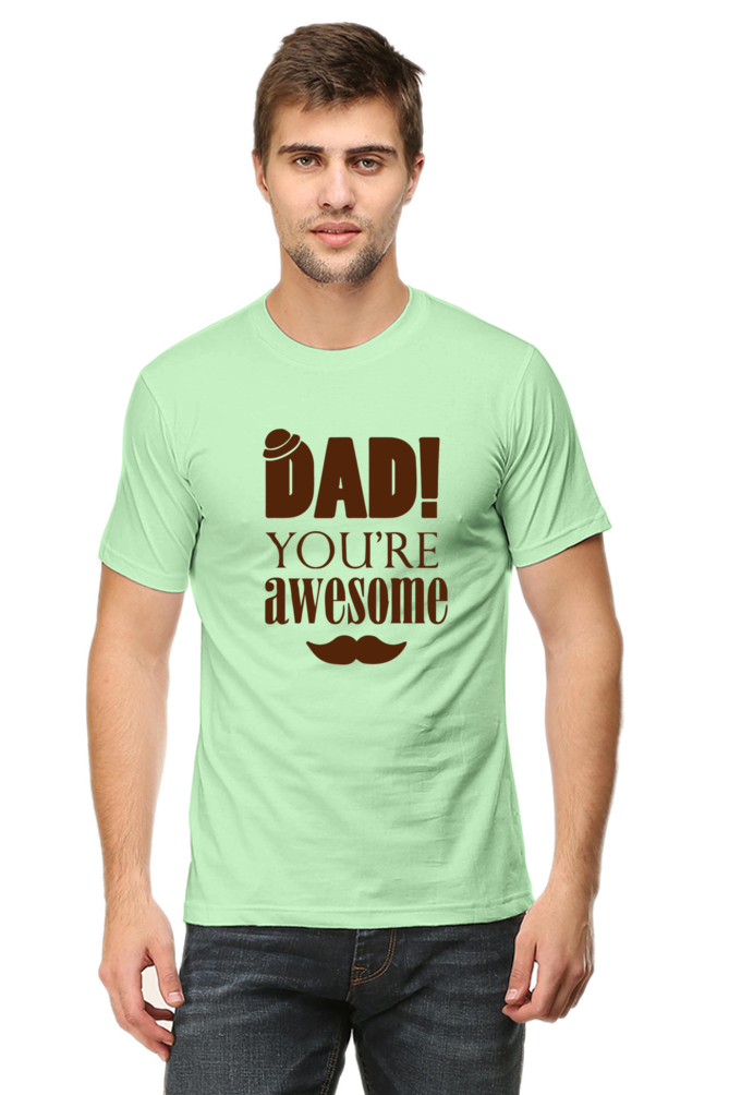 Round Neck Half Sleeves T-Shirt with 'Dad You Are Awesome' with Hat Print