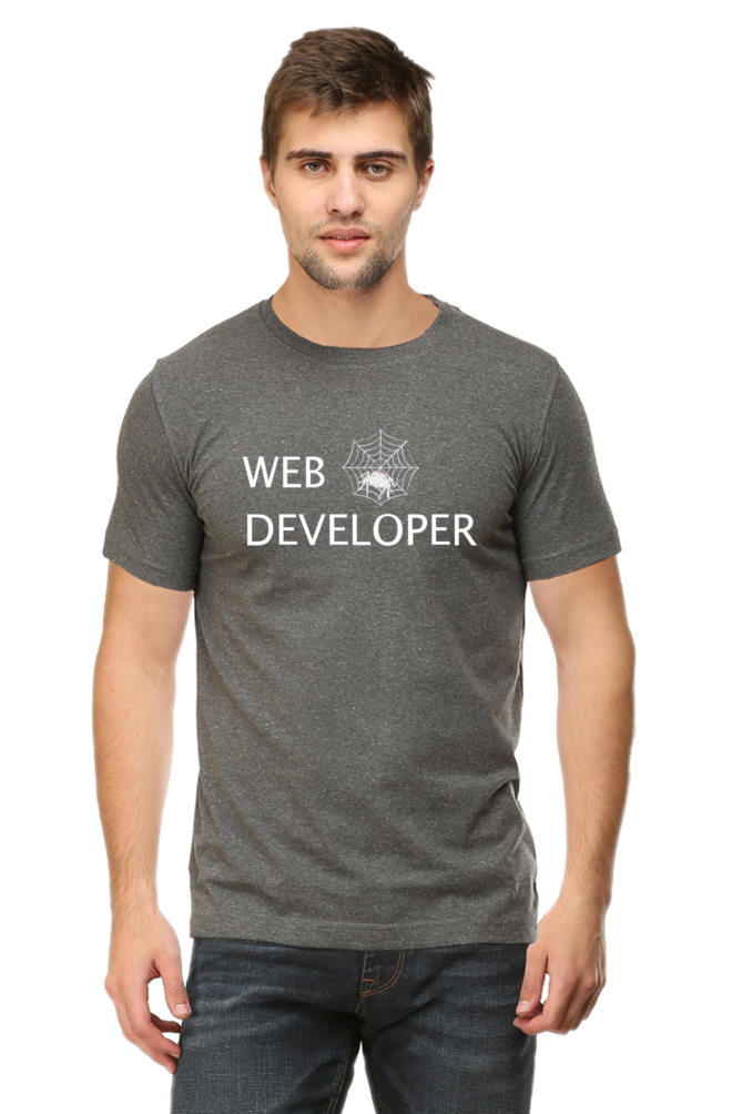 Web Developer : Round Neck Half Sleeves T-Shirt with Spider Print