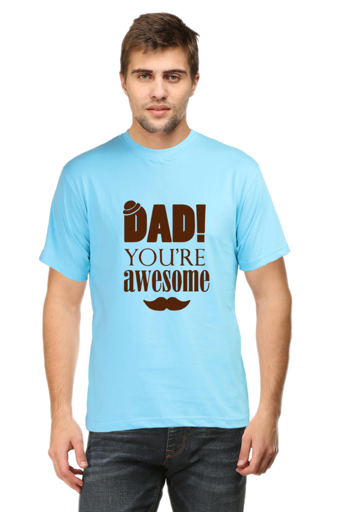 Round Neck Half Sleeves T-Shirt with 'Dad You Are Awesome' with Hat Print