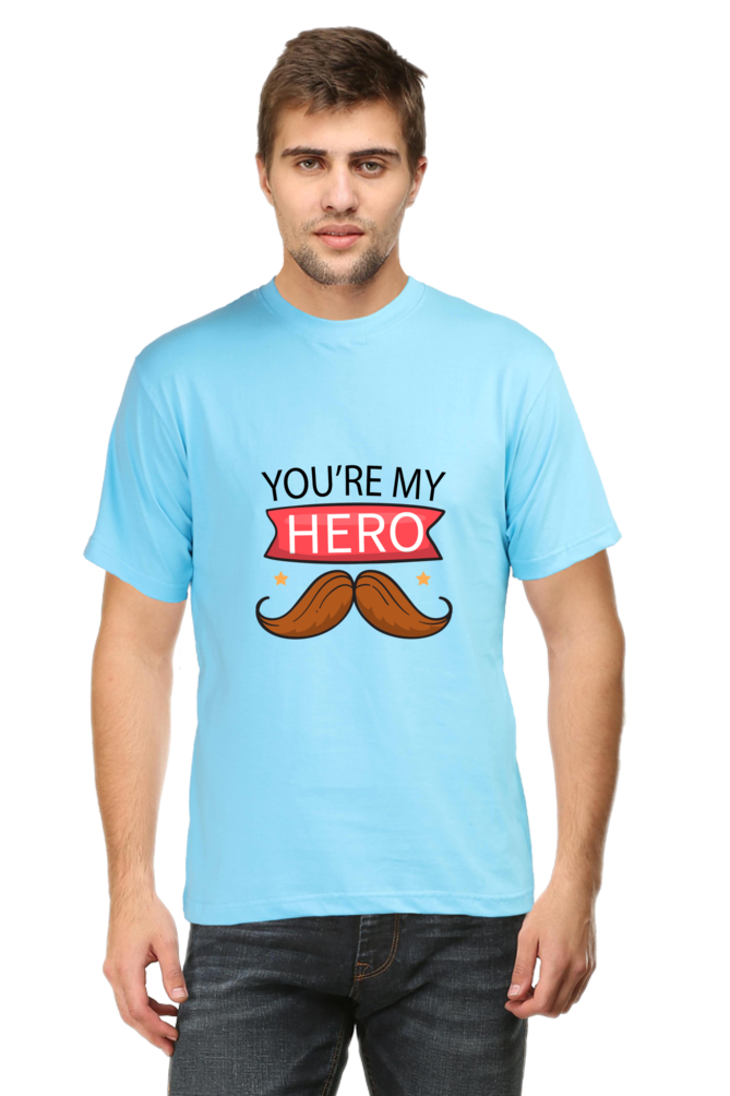 Round Neck Half Sleeves T-Shirt with 'You Are My Hero' Print