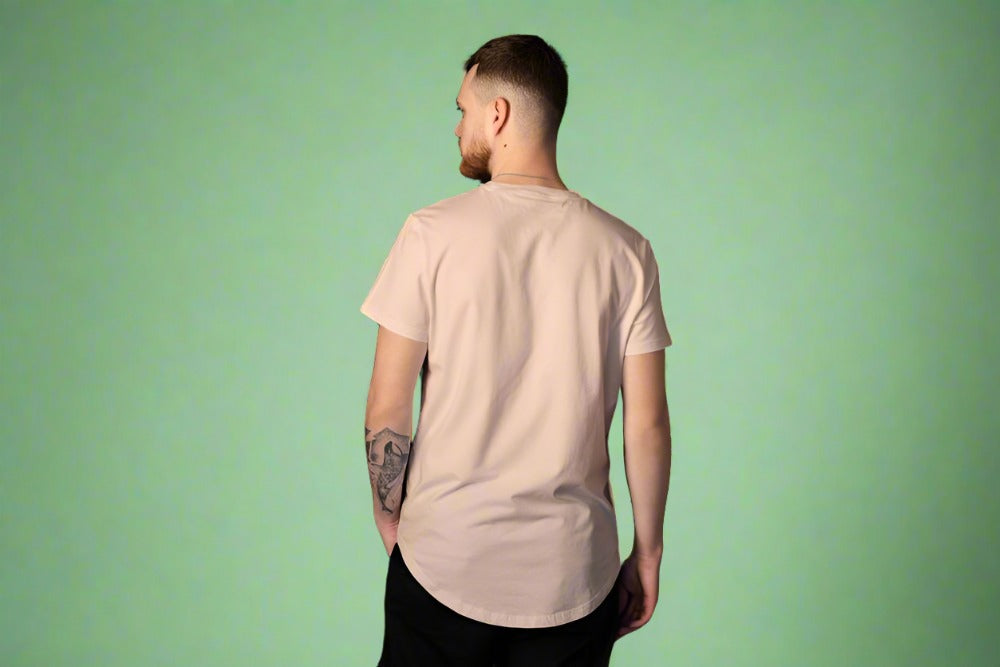 Men Round Neck Solid Peach Half Sleeves T-Shirt