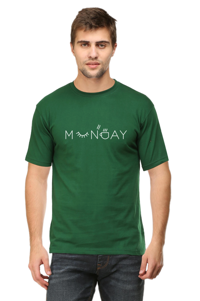 Men Round Neck Half Sleeves T-Shirt with White Monday Print