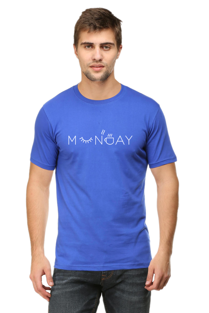 Men Round Neck Half Sleeves T-Shirt with White Monday Print