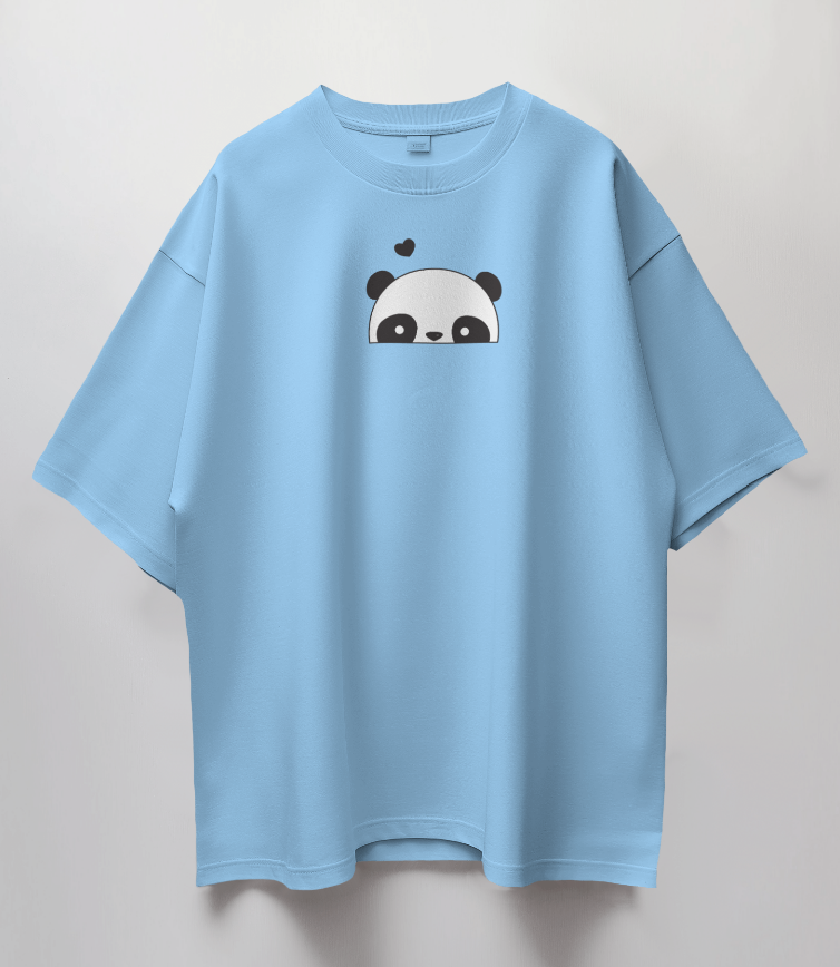 Round Neck Oversized Unisex Half Sleeves T-Shirt with Panda Peek Print
