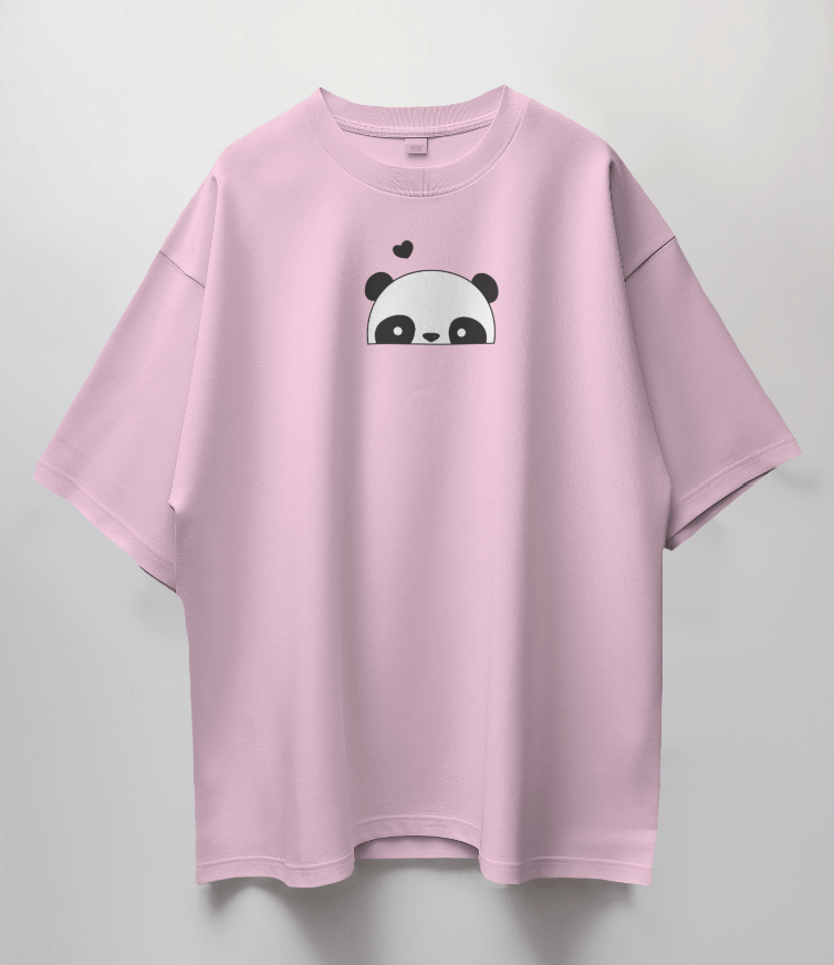 Round Neck Oversized Unisex Half Sleeves T-Shirt with Panda Peek Print