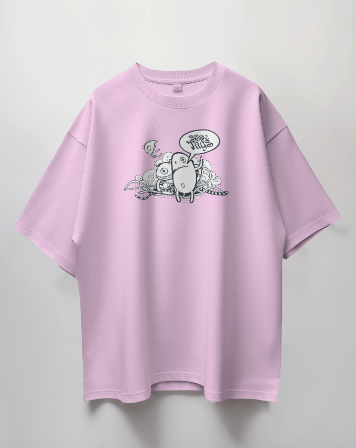 Round Neck Oversized Unisex Half Sleeves T-Shirt with Monster Doodle Crew Print