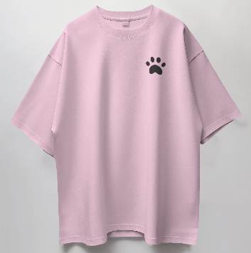 Round Neck Oversized Unisex Half Sleeves T-Shirt with Paw Print
