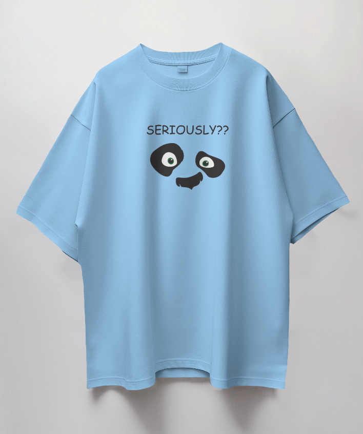 Round Neck Oversized Unisex Half Sleeves T-Shirt with Seriously Panda Print