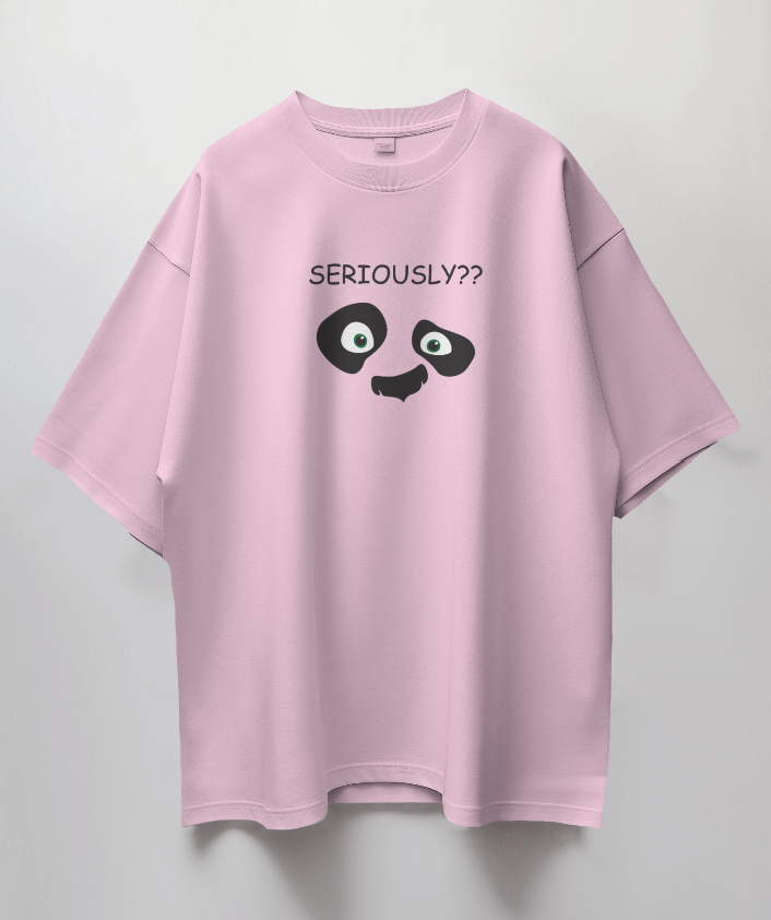 Round Neck Oversized Unisex Half Sleeves T-Shirt with Seriously Panda Print