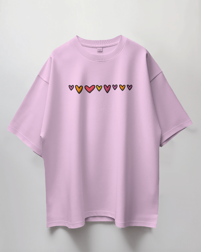 Round Neck Oversized Unisex Half Sleeves T-Shirt with Love Chain Print