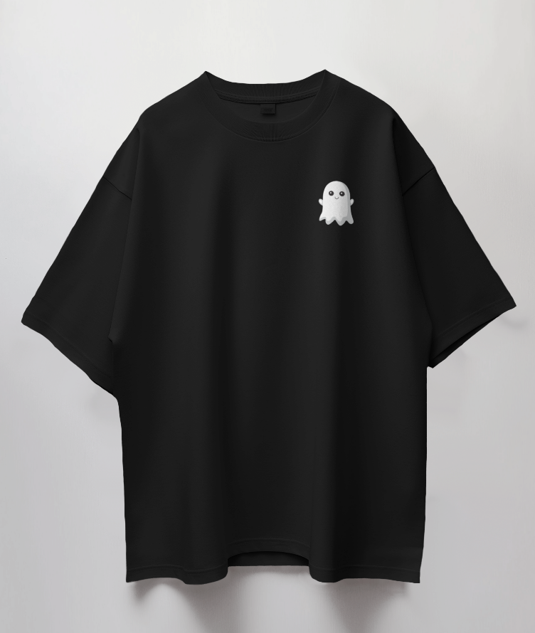 Round Neck Oversized Unisex Half Sleeves T-Shirt with Pocket Ghost Print