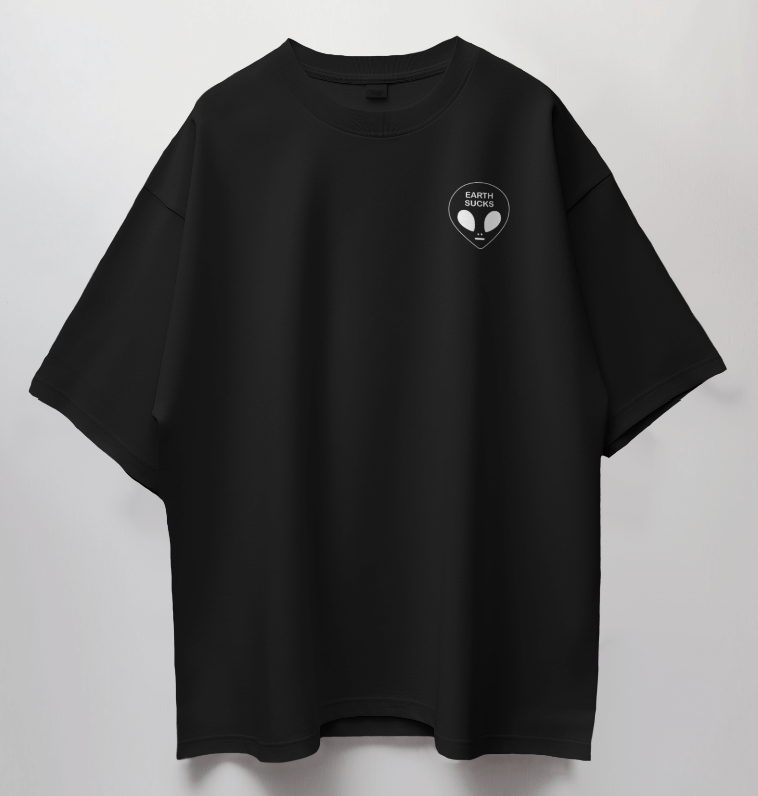 Round Neck Oversized Unisex Half Sleeves T-Shirt with Alien Perspective Print
