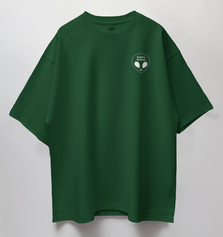 Round Neck Oversized Unisex Half Sleeves T-Shirt with Alien Perspective Print