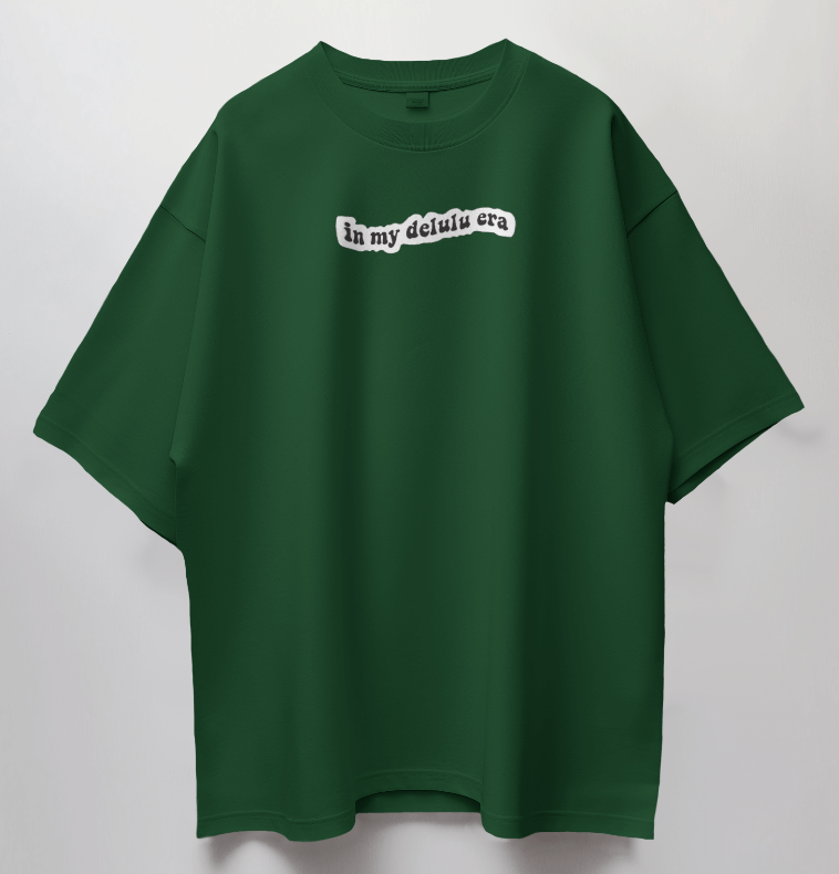 Round Neck Oversized Unisex Half Sleeves T-Shirt with Delulu Quote Print