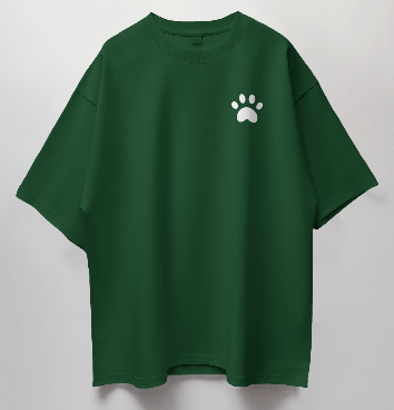 Round Neck Oversized Unisex Half Sleeves T-Shirt with White Paw Print