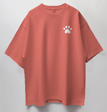 Round Neck Oversized Unisex Half Sleeves T-Shirt with White Paw Print