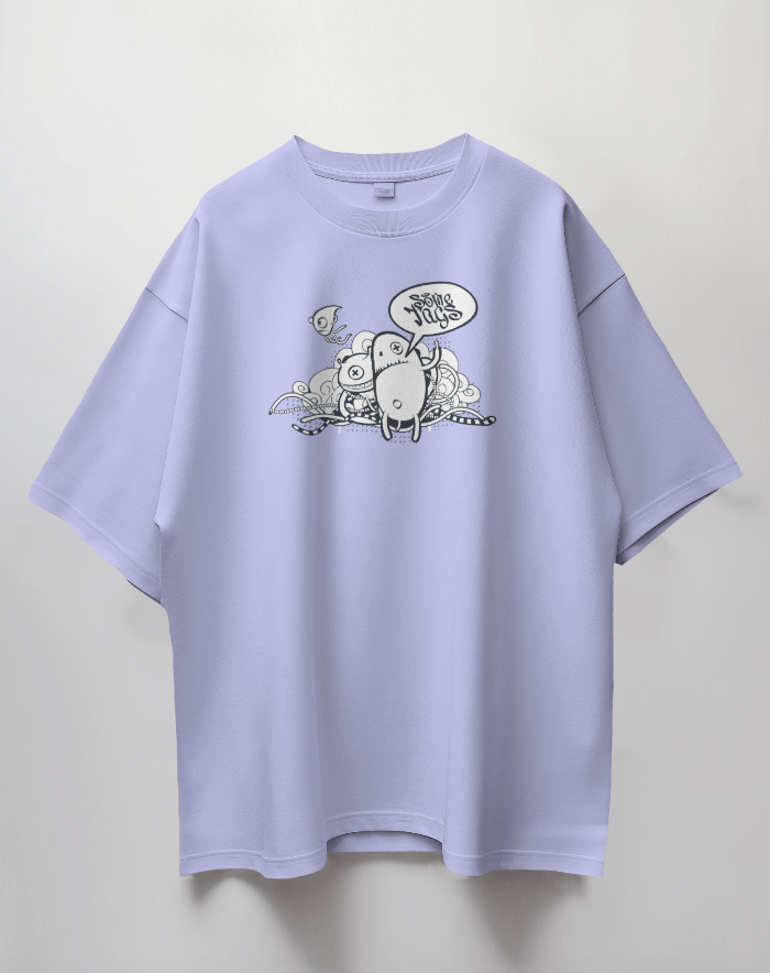 Round Neck Oversized Unisex Half Sleeves T-Shirt with Monster Doodle Crew Print