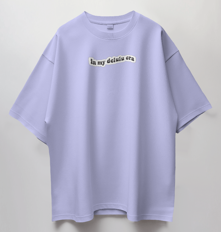 Round Neck Oversized Unisex Half Sleeves T-Shirt with Delulu Quote Print